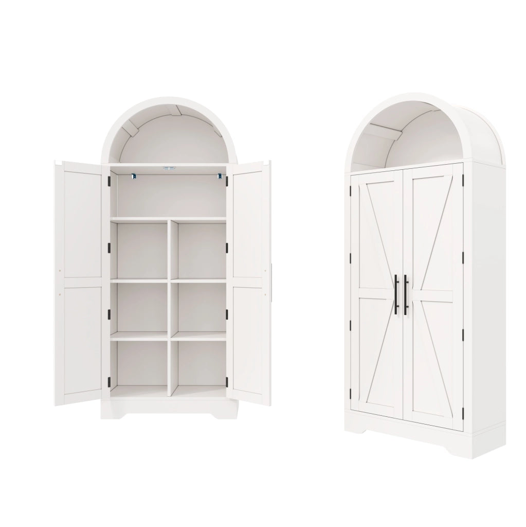 Vetrina ad arco con ripiani regolabili in MDF bianco