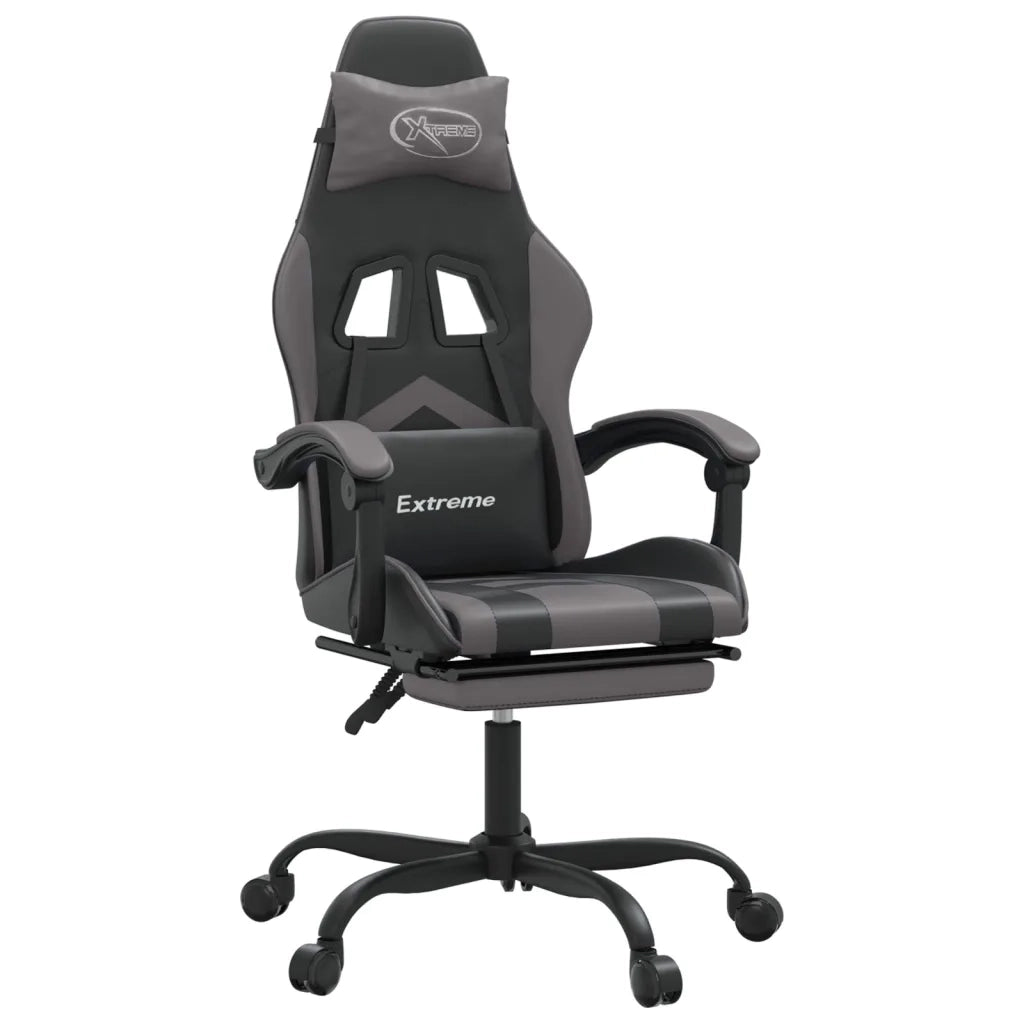 Sedia da Gaming | Sedia da e-sports Girevole Poggiapiedi Nero e Grigio Similpelle