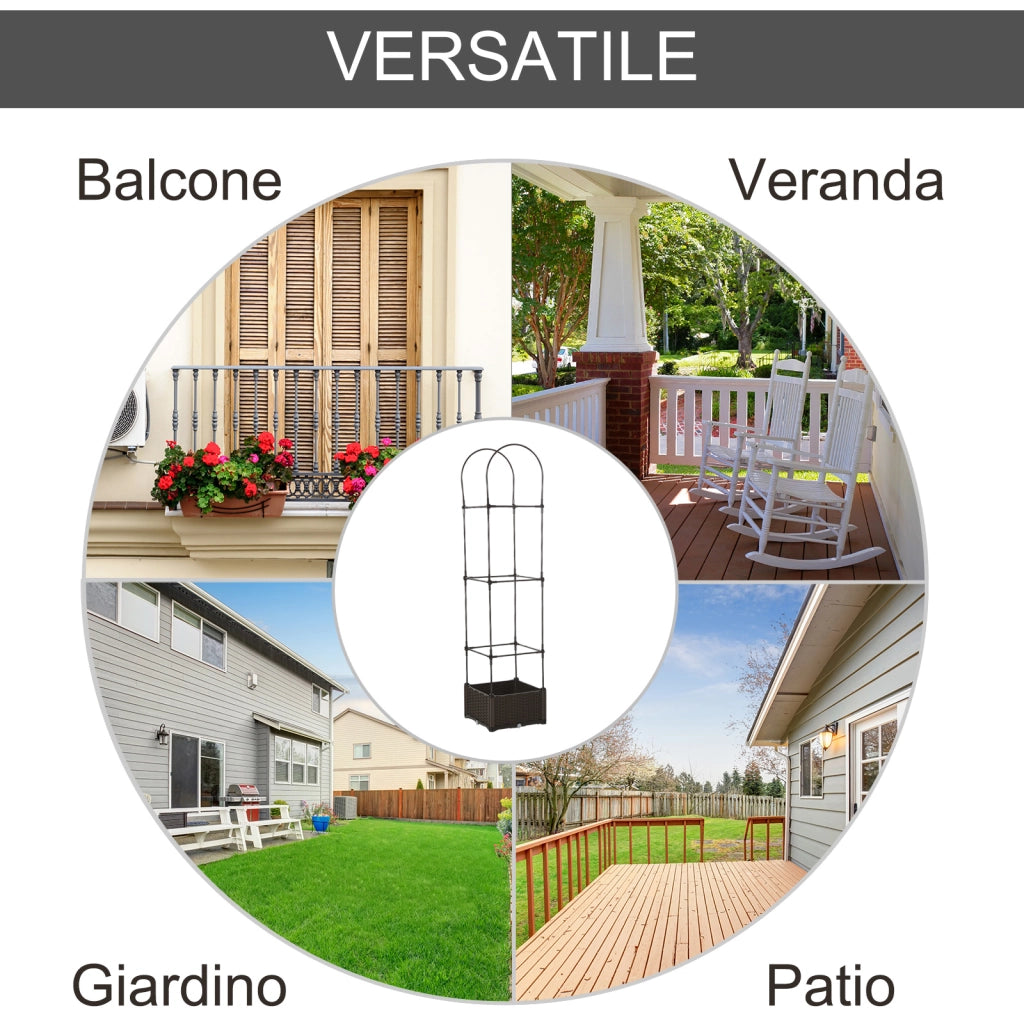 EasyComfort Fioriera da Esterno con Vaso Autoirrigante e Griglia Scaffale per Piante Rampicanti Marrone e Nero, 40x40x177cm