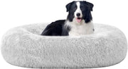 Cuscino per cani in forma di donut con cuscino gommato, lavabile, diametro 90 cm, colore grigio chiaro.