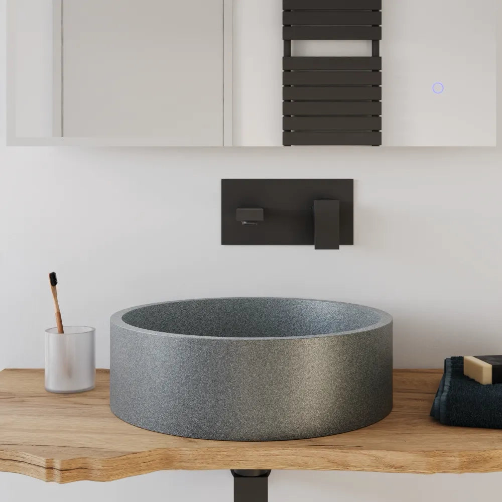 Lavabo da appoggio tondo in microcemento 39x12 cm grigio | Ness