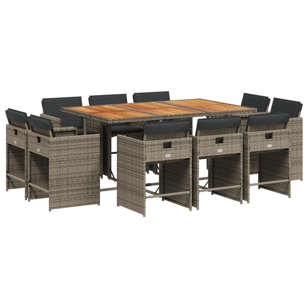 Set da Pranzo da Giardino 11pz con Cuscini in Polyrattan Grigio 3277981