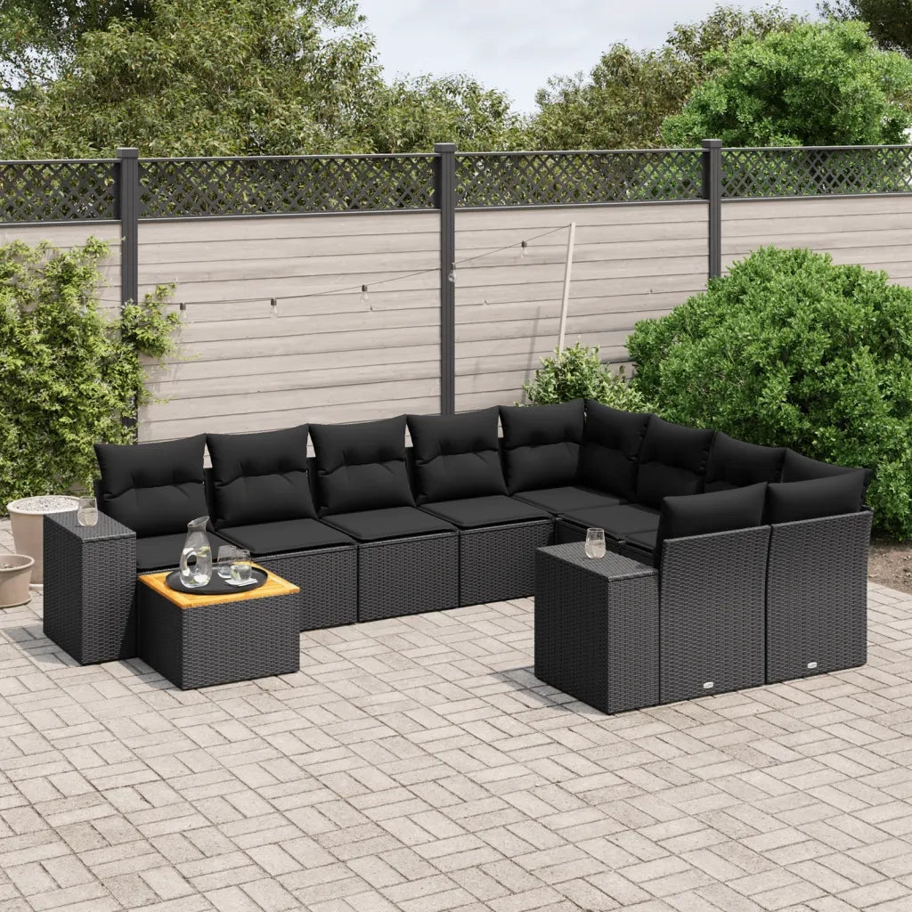 Set Divani da Giardino 10pz con Cuscini in Polyrattan Nero 3257938