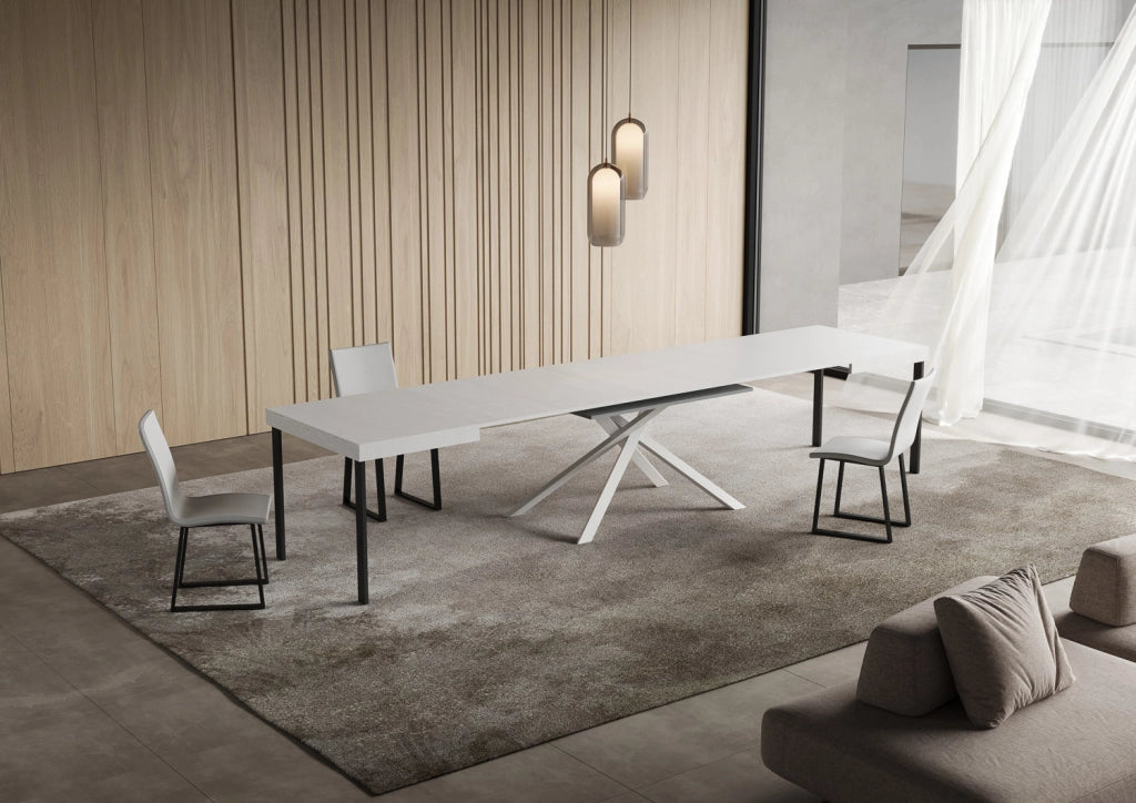 Tavolo allungabile 90x140/400 cm Niketis bianco frassino gambe bianche