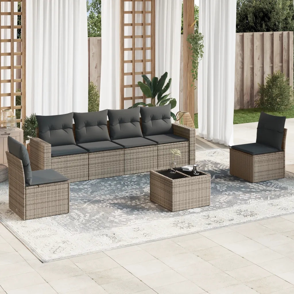 Set Divani da Giardino 7 pz | Set Salotto da Giardino con Cuscini Grigio in Polyrattan