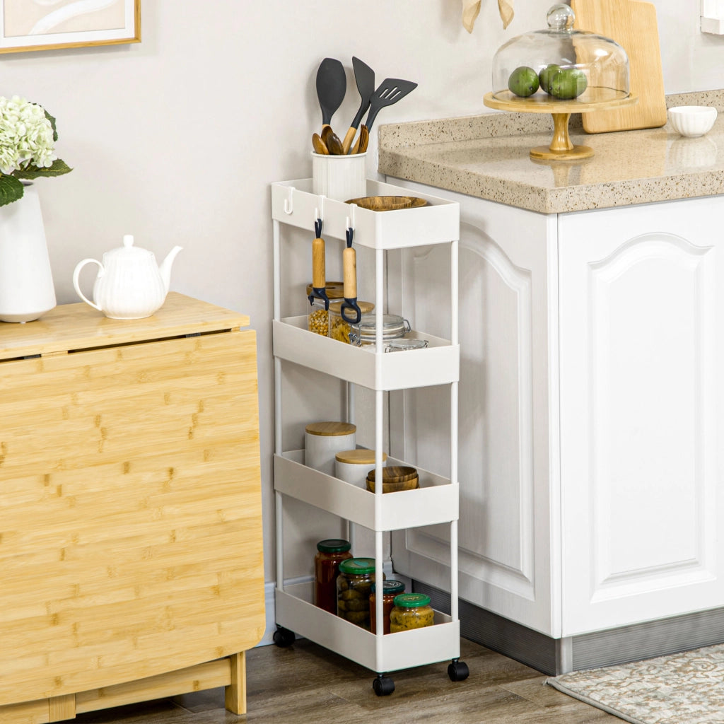 Carrello cassettiera mobile 4 livelli con cestini e ganci ¨C zephmum ¨C bianco