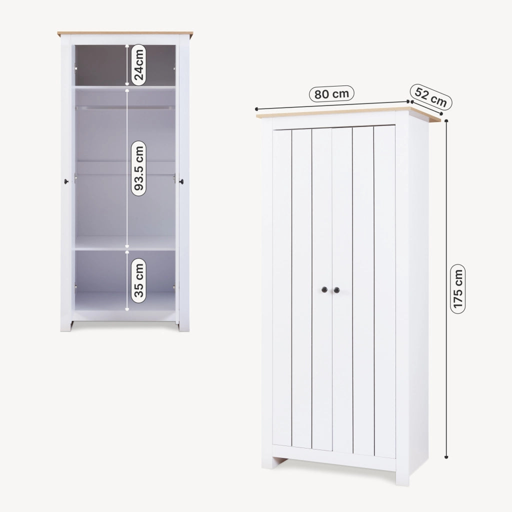 Armadio per Guardaroba Trorjam con Barra Appendiabiti e Scomparti 175 x 80 x 52 cm - Bianco/Effetto Rovere [en.casa]