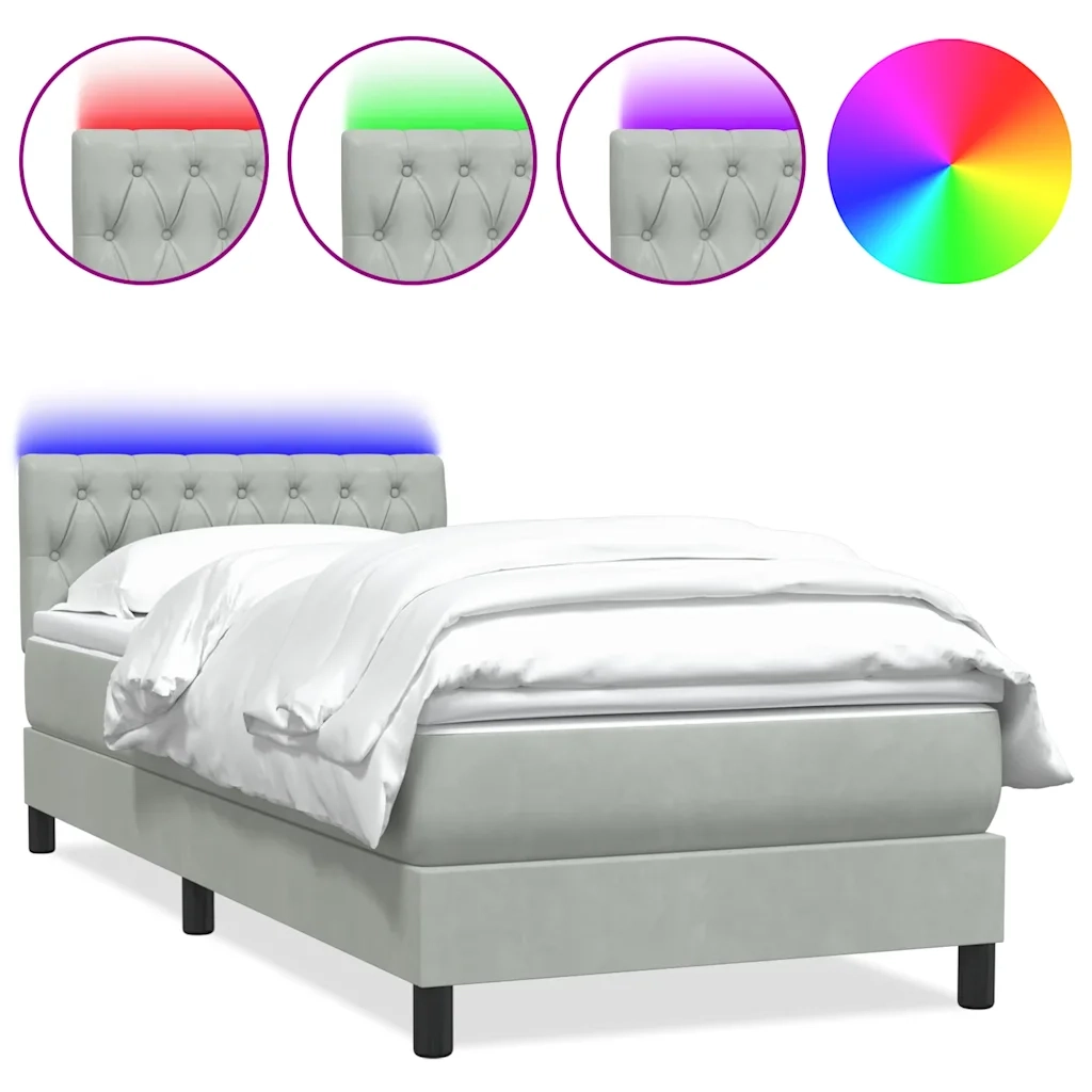 Letto a Molle con Materasso e LED-Struttura Letto con Materasso grigio chiaro 90x210 cm Velluto 866959