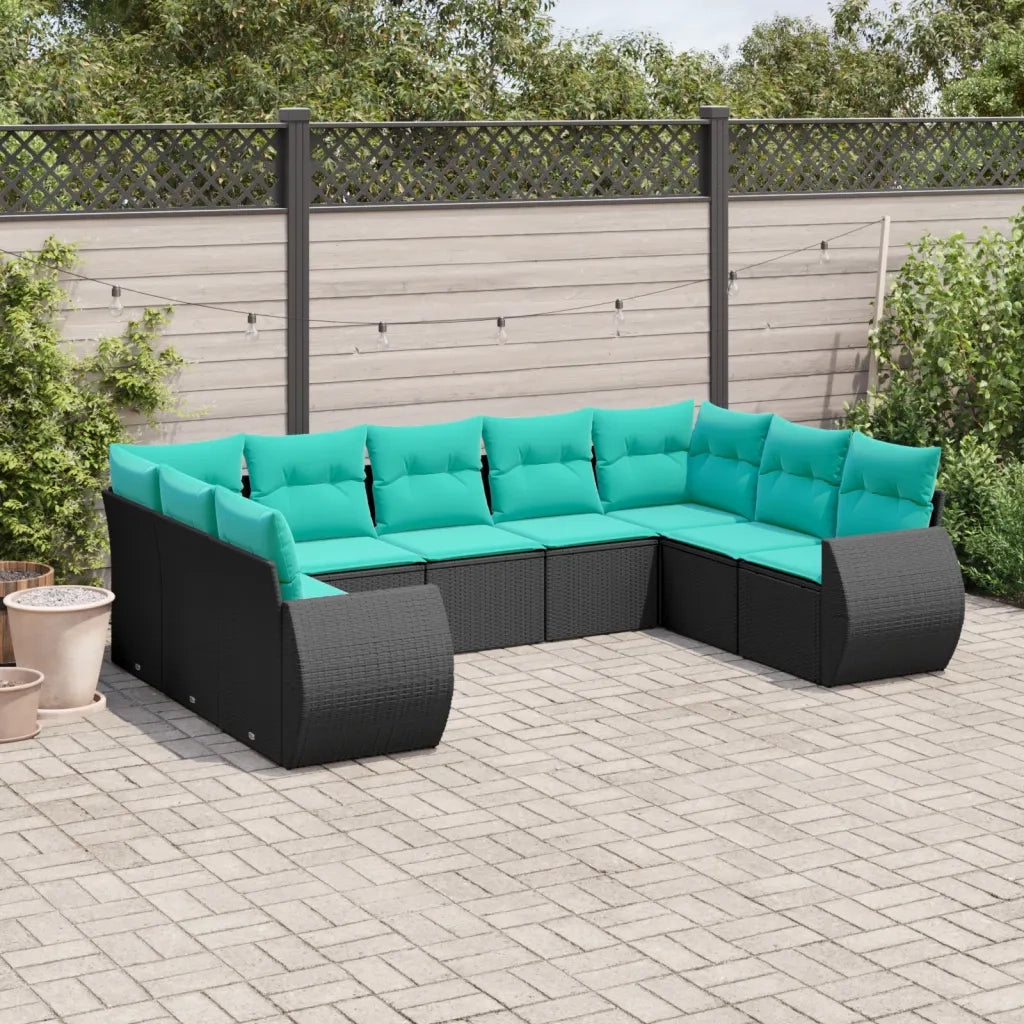 Set Divani da Giardino 9 pz con Cuscini Nero in Polyrattan 3221796