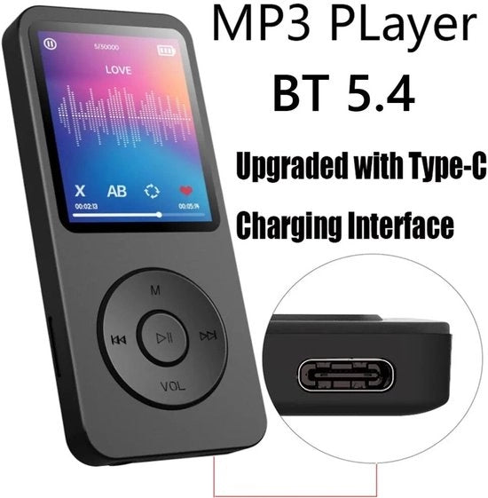 Lettorino portatile 1,8 pollici con Bluetooth 5.4 compatibile via Type-C - Nero