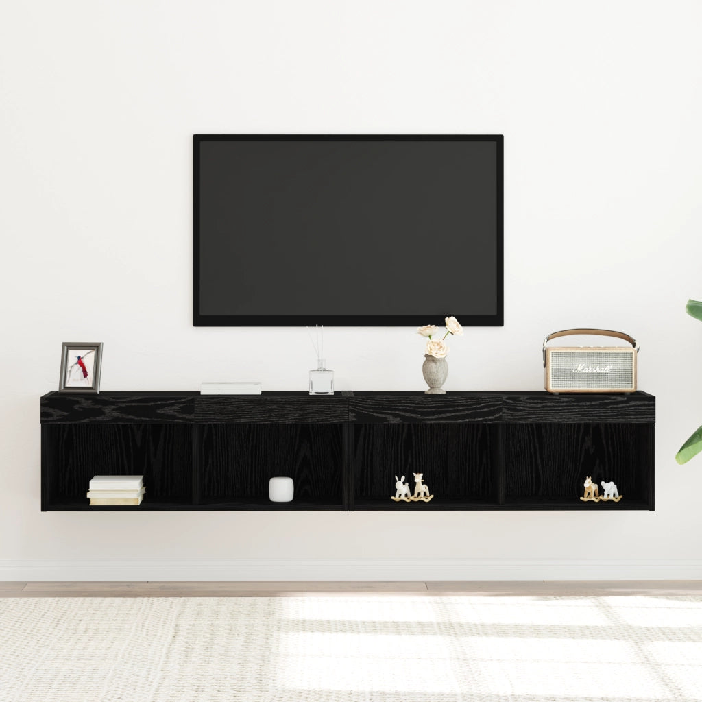 Cabinet TV  con luci LED 2 pz Nero Rovere 80x30x30 cm