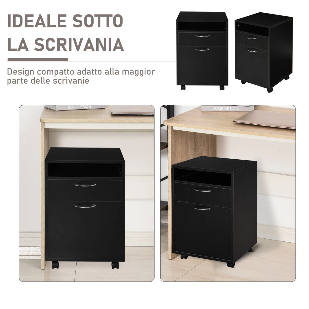 EasyComfort Schedario da Ufficio con Cassetto, Armadietto, Ruote a Freno e Ripiano Aperto, Cassettiera Ufficio per Lettera/Legale/Formato A4, Armadio Verticale per Studio, 40x35x60 cm, Nero