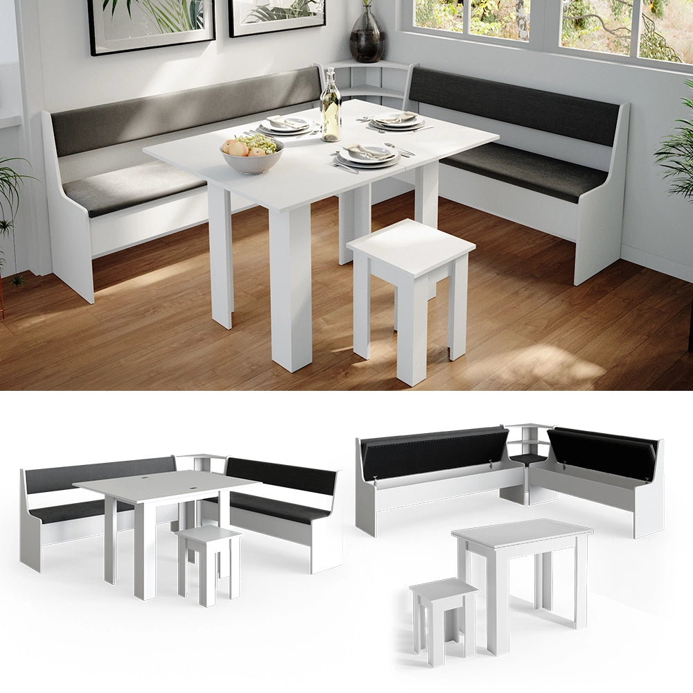 Vicco Gruppo panca ad angolo Bianco 210 x 41.5 cm con tavolo