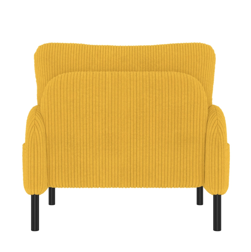 Set salotto 3 pezzi in velluto a coste giallo con divano 2 posti; poltrona e pouf