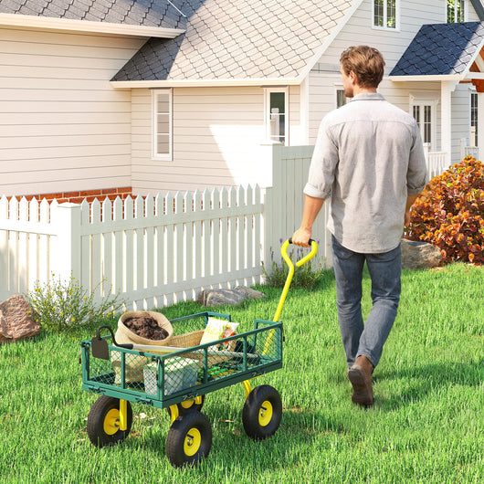 Carrello da Giardino 104x54x51 cm con Capacità 200 kg e Pareti Laterali Rimovibili in Acciaio Verde e Giallo