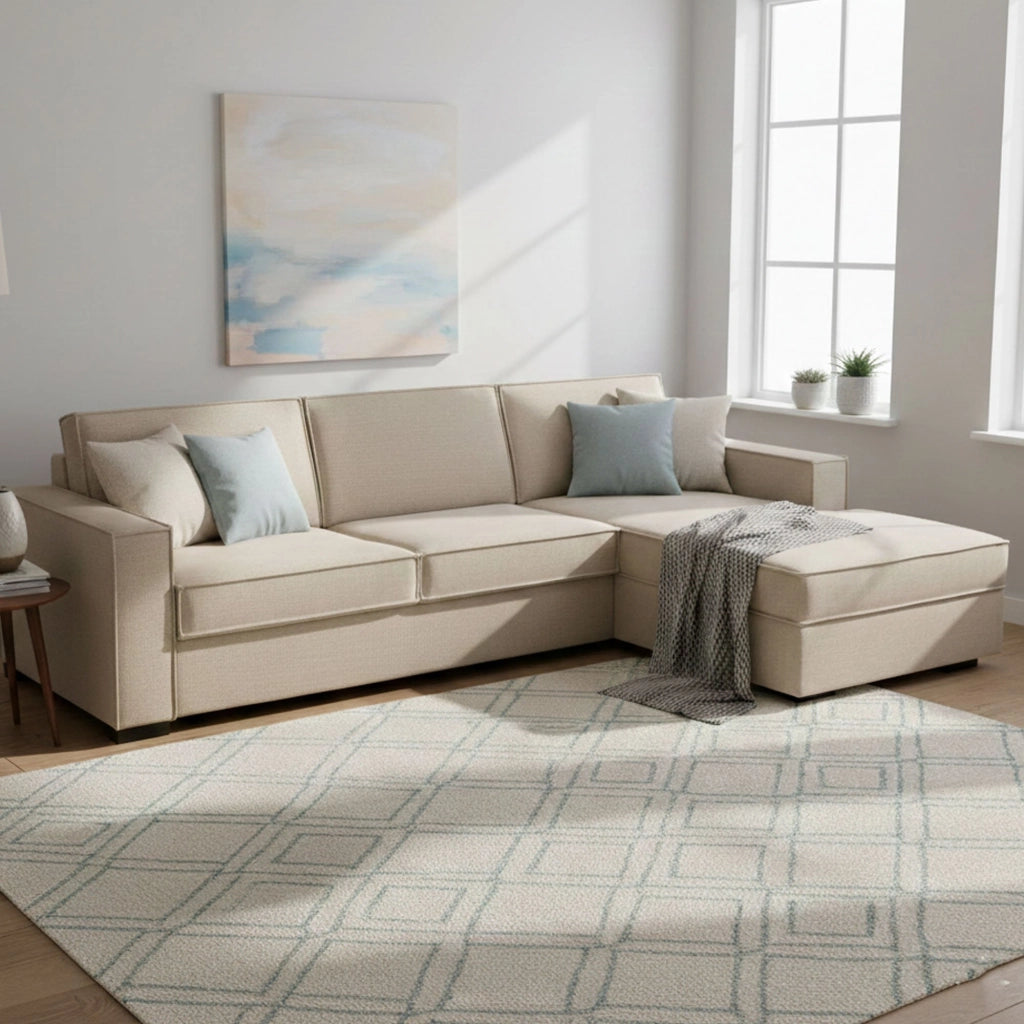 Afar, Divano Letto con Penisola Sfoderabile Made in Italy, 260x95 cm Beige