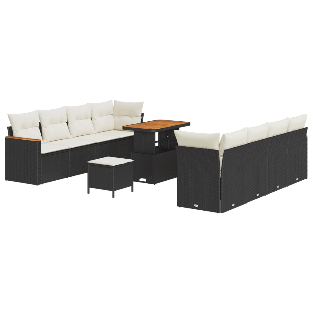Set da divano da giardino  da 11 pezzi con cuscini Nero Polyrattan Acacia