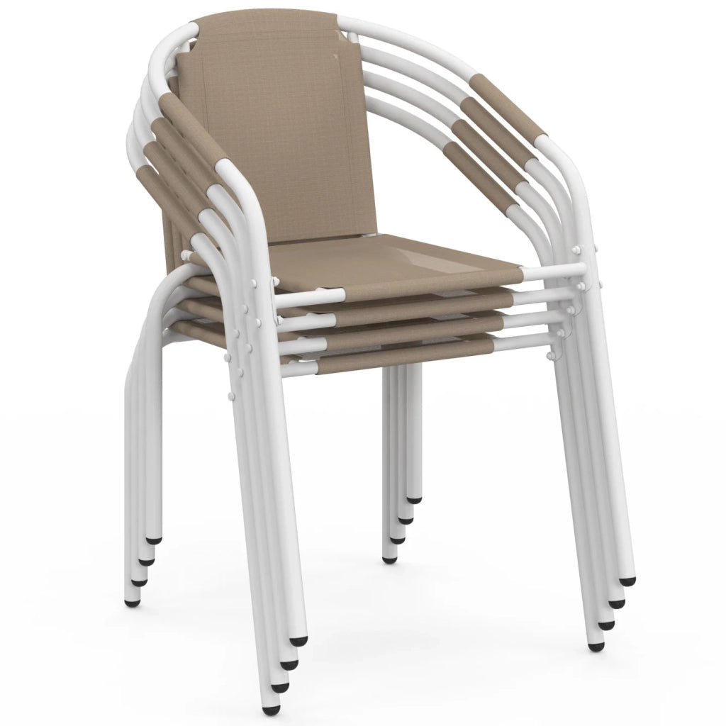 IDMarket - Set di 4 sedie da giardino impilabili THELMA in metallo e textilene, bianco e beige