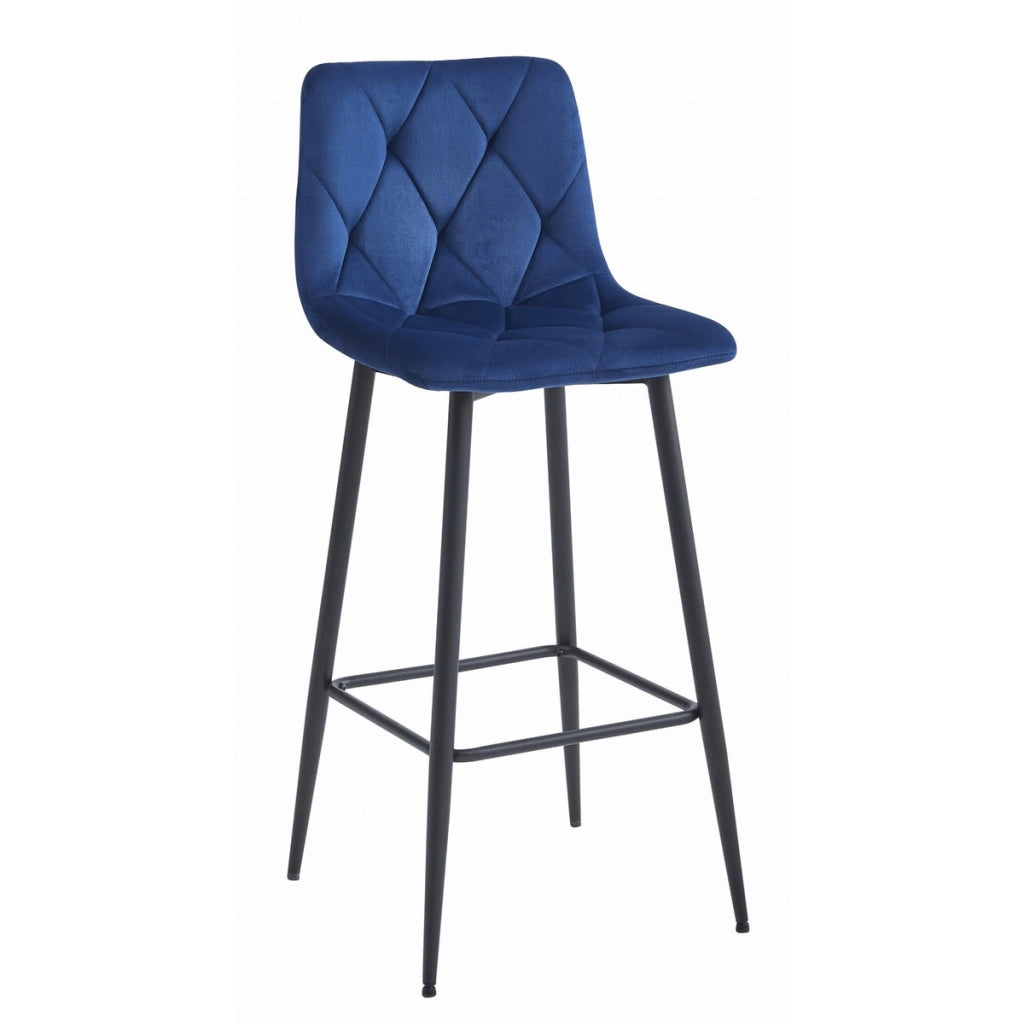 Set di 4 Sgabelli Bar Nado in Velluto Blu con Gambe Nere