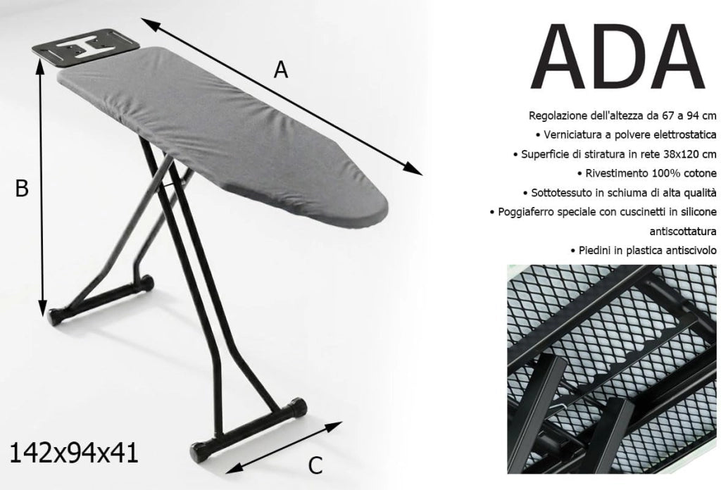 Tavolo Asse da Stiro con Piano in Rete Ada 120 x 38 cm HYTAMA