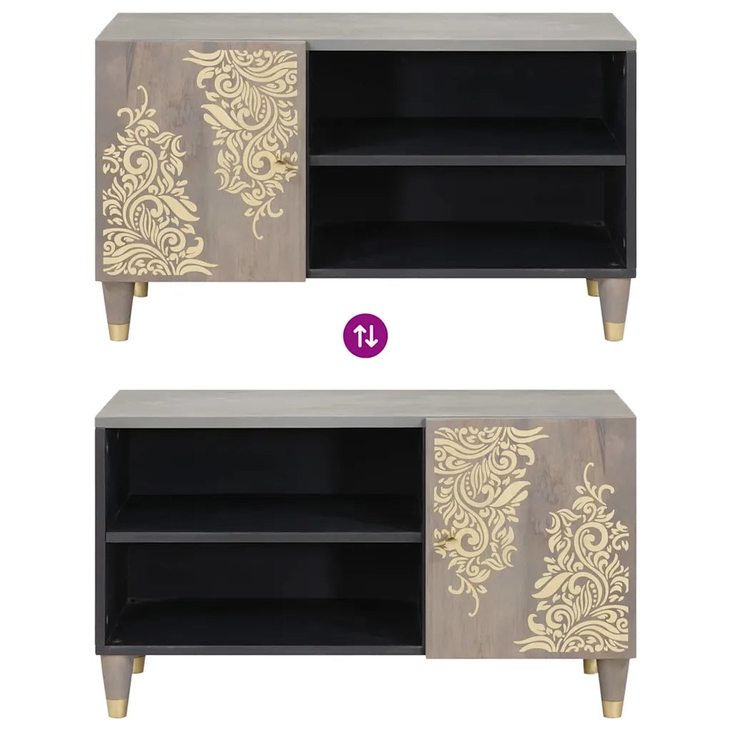 Mobile TV Grigio 80 x 33 x 46 cm Legno di mango massello 4018787