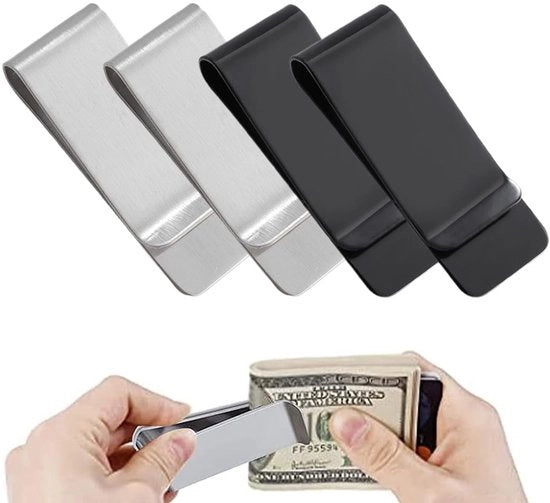 Klem per banconota multifunzionale con design sottile in acciaio inossidabile - Nero e argento - Adatto per uomini e donne