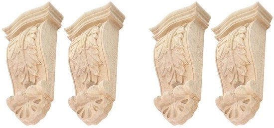 Console per muro a 4 colonne in legno con caricabatterie - Decorazione rustica a design romano - Lavorazione di intaglio fine - Colore beige