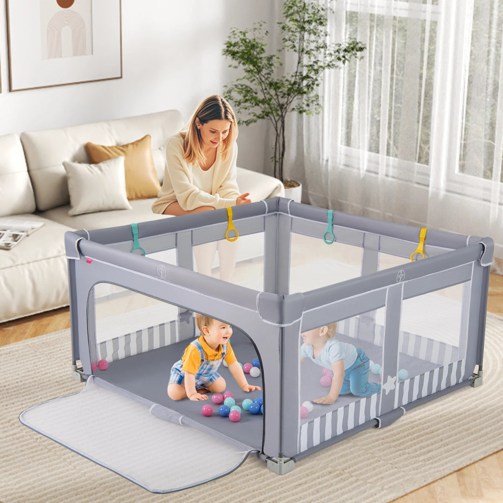 Box bambini 127x127cm recinto pieghevole cancello cerniera 50 palline oceaniche-Centro attività 4 anelli interno esterno senza montaggio Grigio