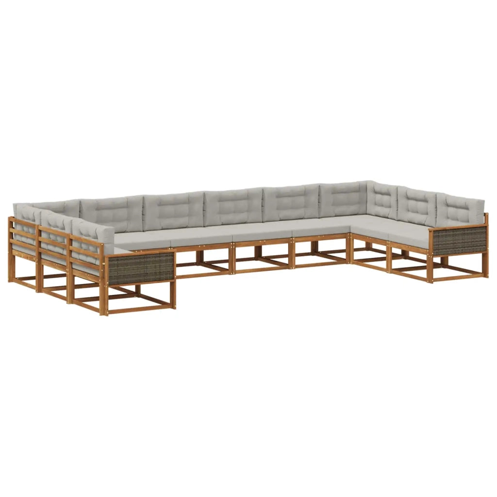 Set di divani da esterno 10 pcs Naturale e Grigio Chiaro 3382919