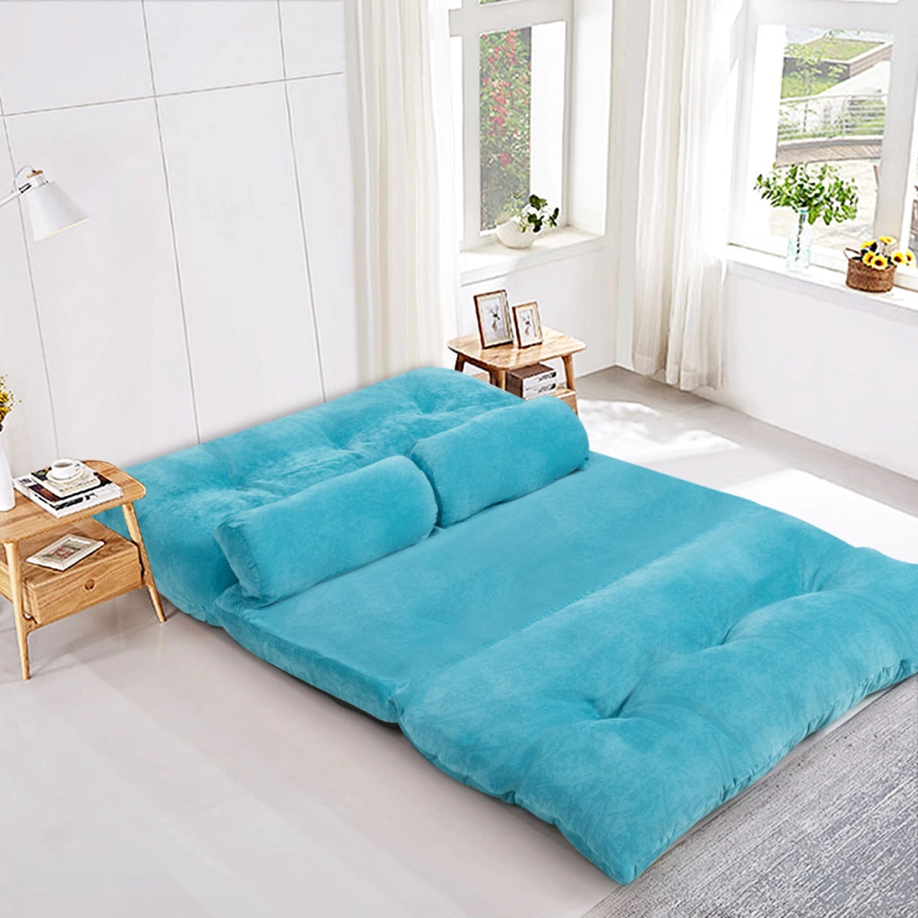 Divano terra regolabile 6 posizioni 2 cuscini letto durevole stabile-Sofa Divano fodera camoscio Blu