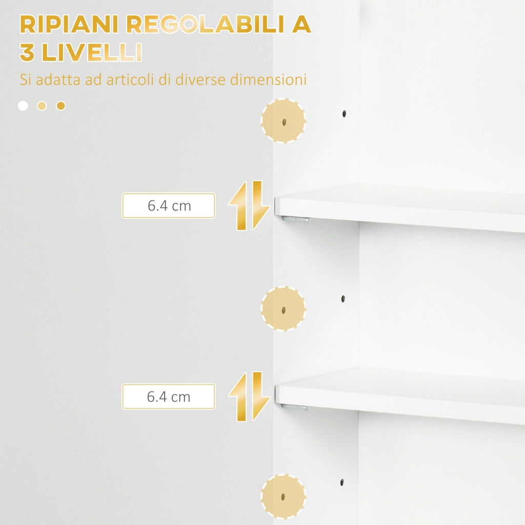 g Armadietto Bagno a Muro con Anta Decorata. Maniglia Dorata e Ripiani Regolabili. 40x15x60 cm. Bianco