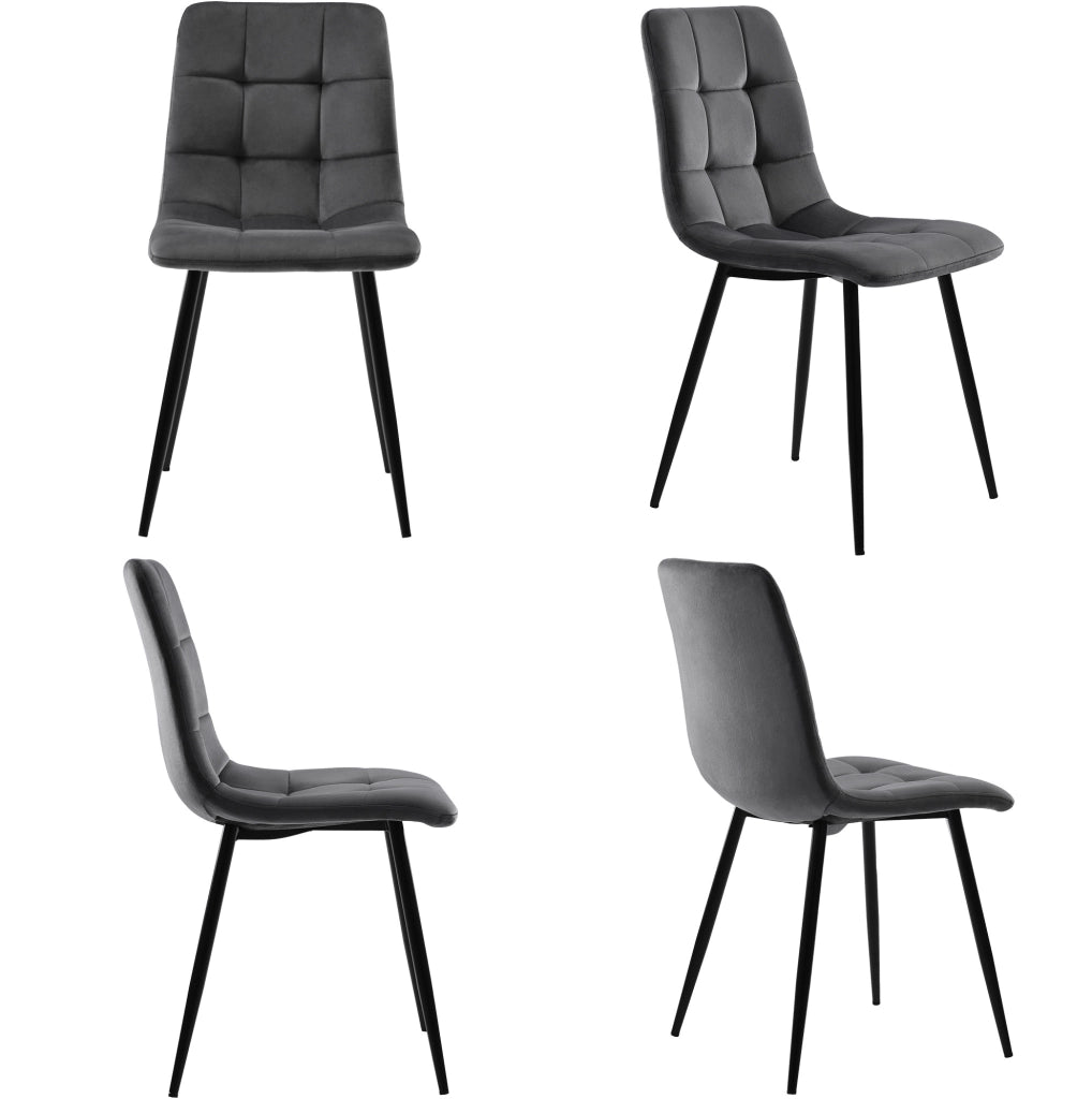 Set di 4 sedie da pranzo in velluto grigio con gambe in metallo