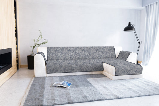 Copridivano con Penisola Destra Seduta 290 cm in Poliestere e Cotone Blu Scuro