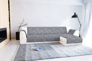 Copridivano con Penisola Destra Seduta 240 cm in Poliestere e Cotone Blu Scuro