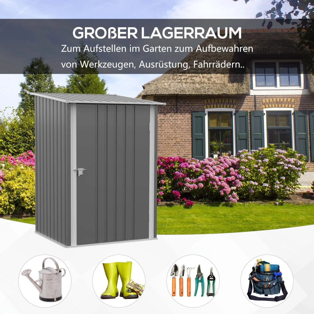 Armadio da giardino in acciaio zincato con tetto inclinato e porta chiudibile grigio 100 × 103 × 160 cm