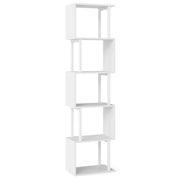 Libreria a 5 livelli in legno con struttura in metallo e 5 scomparti geometrici, Mobile portaoggetti salvaspazio per camera soggiorno ufficio Bianco