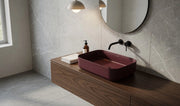 Lavabo rettangolare da appoggio senza troppo pieno in ceramica senza foro rubinetto - Bordeaux Opaco