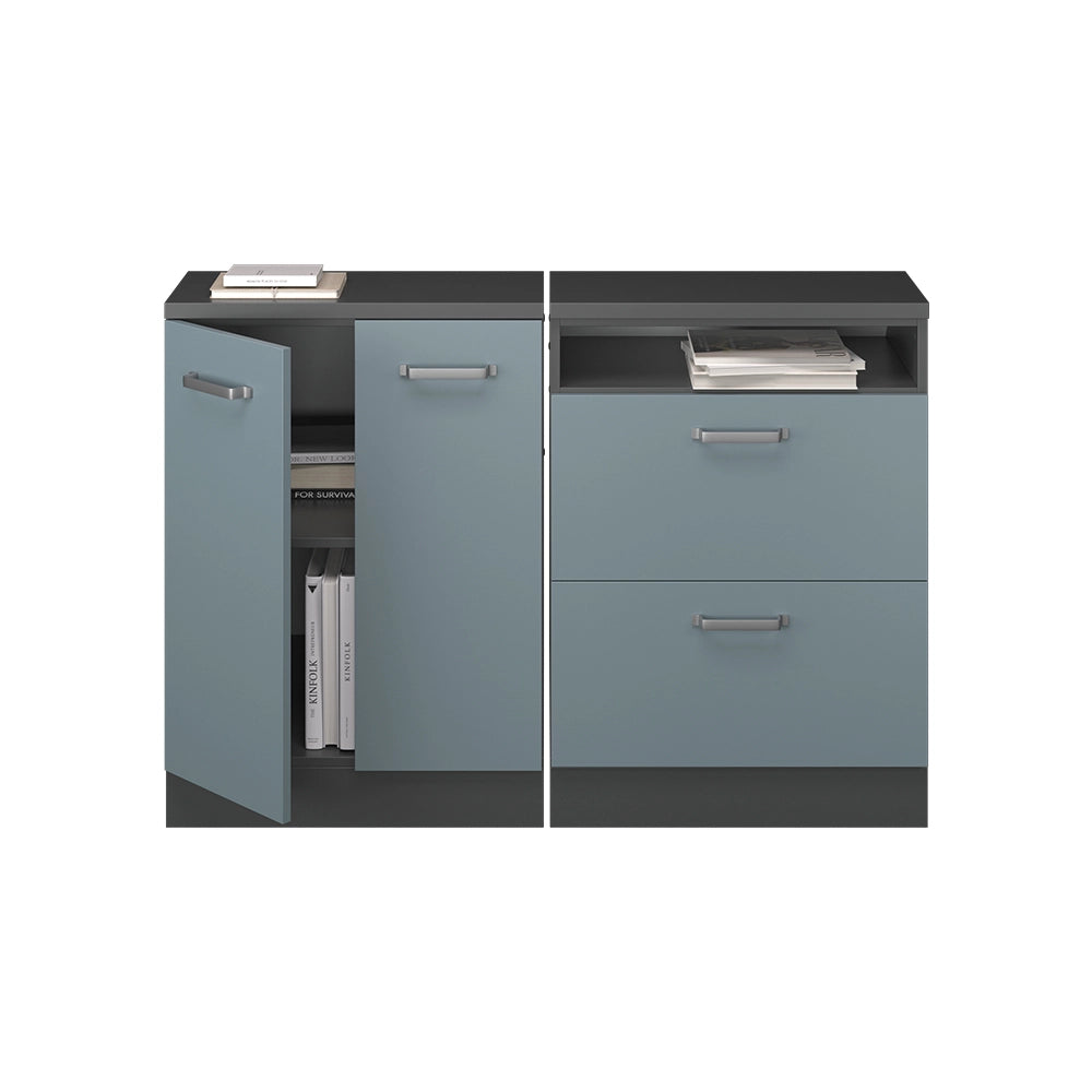 Set di mobili sottotetto Rion Grigio-blu/Antracite 120 cm Set di 2 carcasse armadio profondità 60 cm Vicco