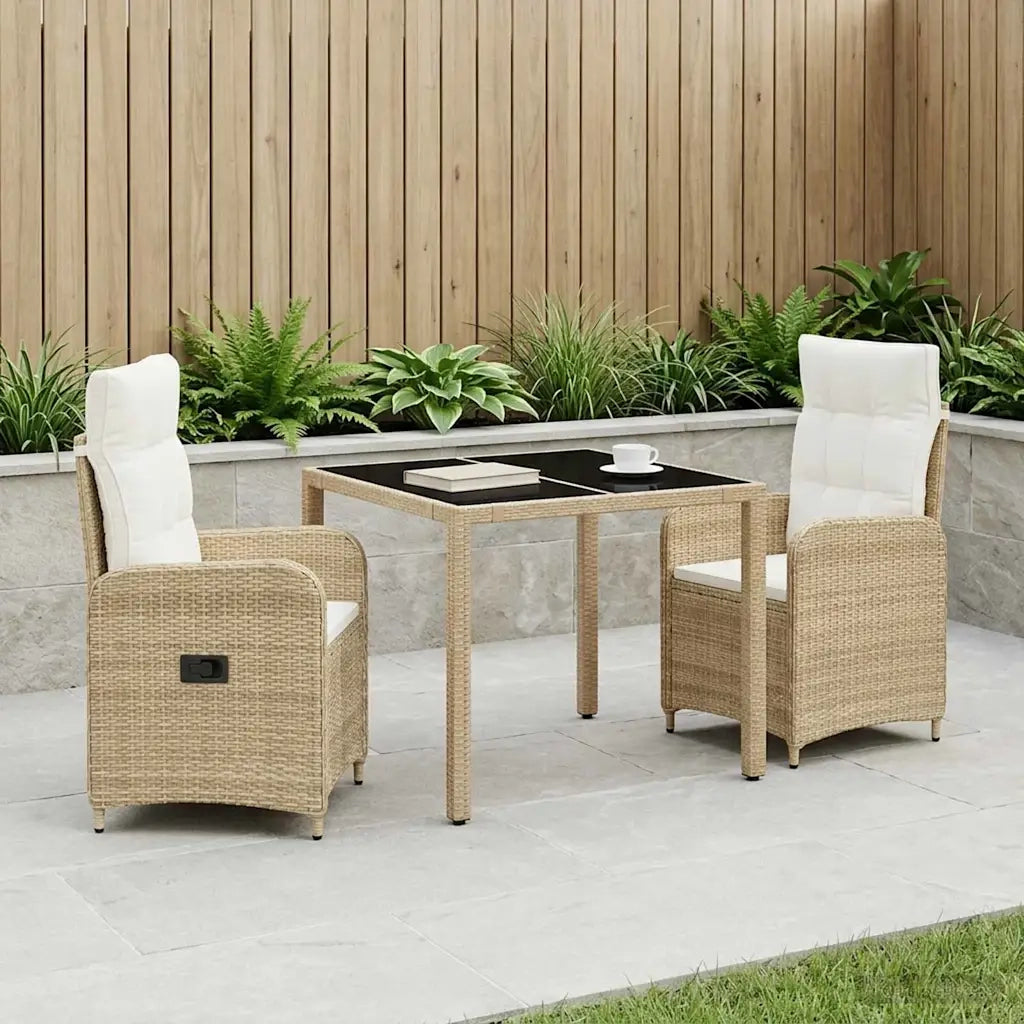 Set da pranzo per esterni 3 pz Beige e Bianco Crema polyrattan 3422336