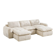 Divano modulare a U 3 posti - con pouf e struttura senza telaio - in chenille beige