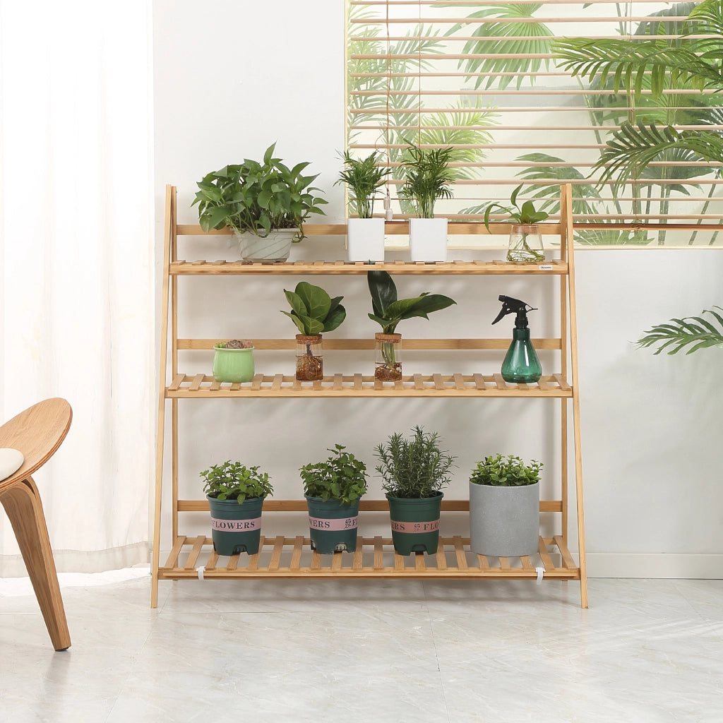 Scala per Piante in Bamb¨´ Pieghevole per Interni ed Esterni ¨C zephmum ¨C 100x39x97 cm Naturale