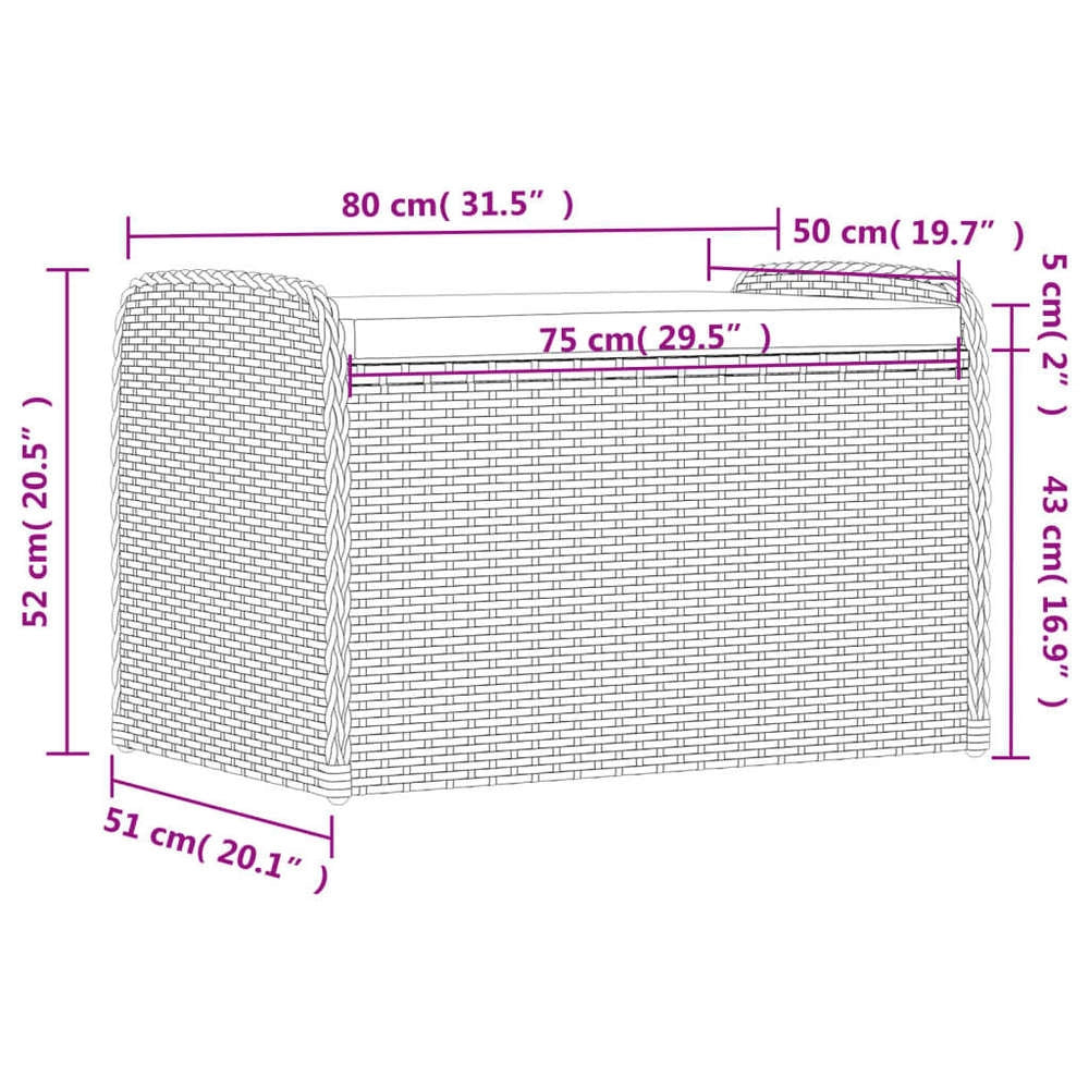 Storage Bench & Cushion, Brown, 80x51x52 Cm, Poly Rattan