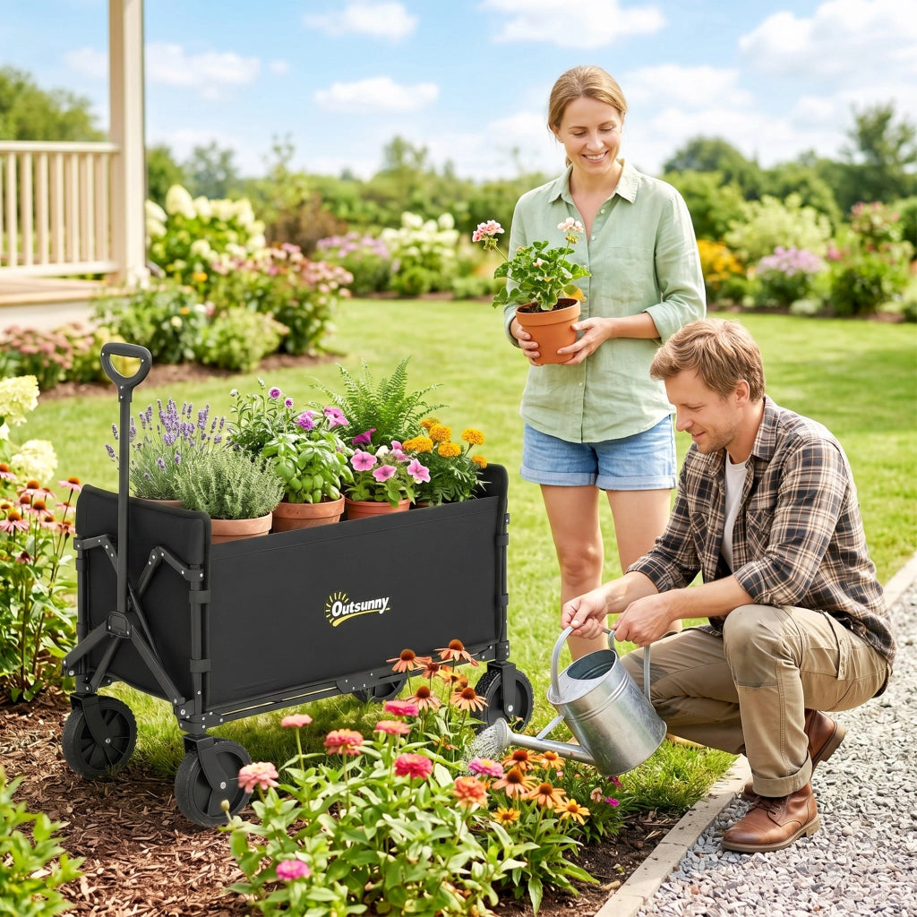 Carrello da Giardino Pieghevole 180L ¨C Xylo ¨C Acciaio e Poliestere Nero 90x48x62cm