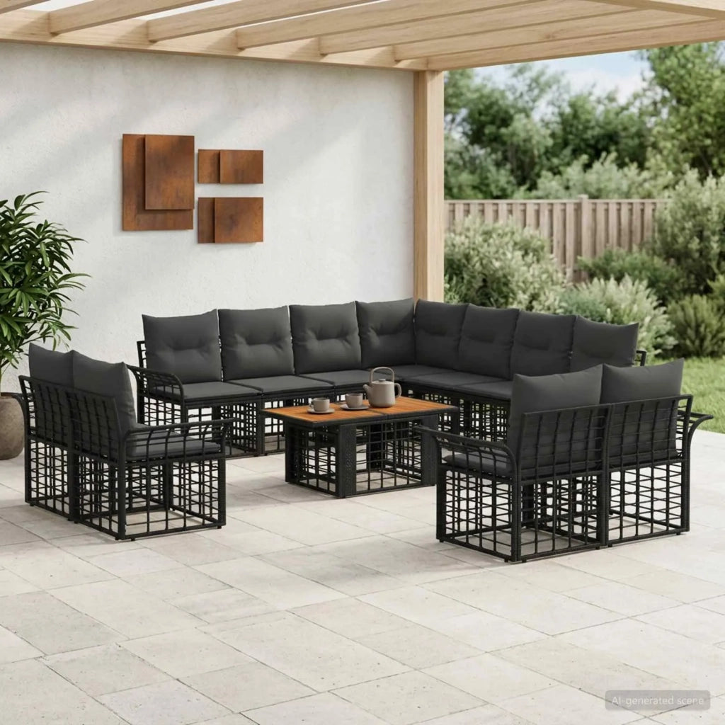 Set Divano da Giardino 12 pz Nero e Grigio scuro polyrattan 3438031