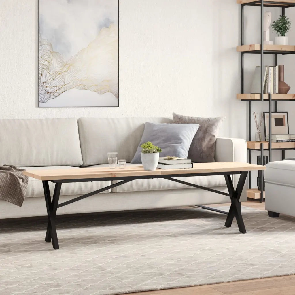 Tavolino Salotto Telaio a X 160x40x45,5 cm Legno Pino e Acciaio