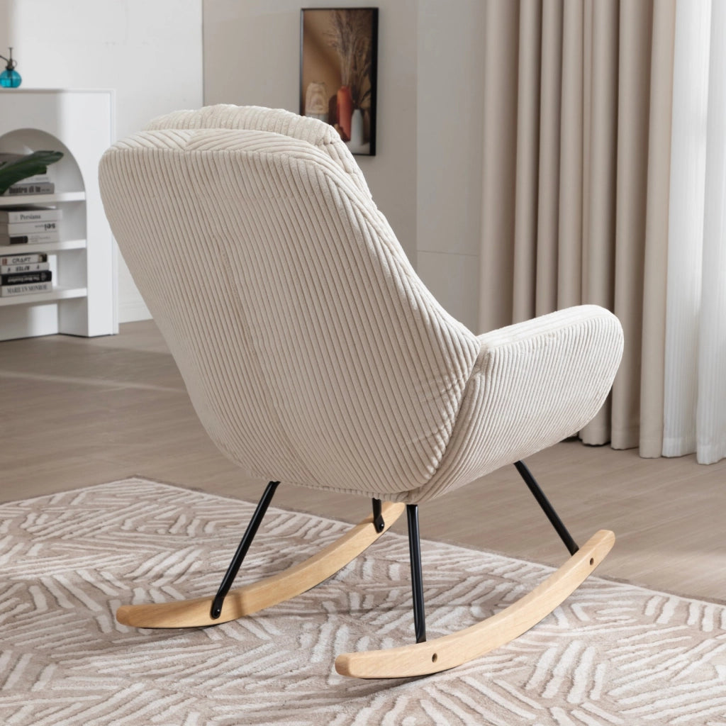 POLTRONA A DONDOLO 74x94x96 cm Beige in Velluto a Coste