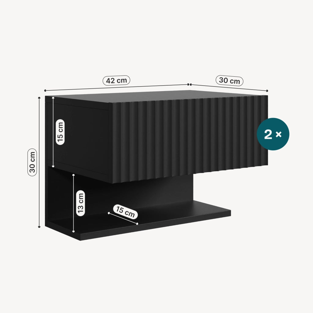 Set di 2 Comodini Sospesi da Parete Nand con Cassetto e Ripiano 42x30x30 cm Nero [en.casa]