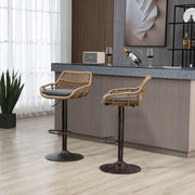 Set di 2 sgabelli da bar girevoli con altezza regolabile; in rattan e lino grigio; 49x48x89-109 cm