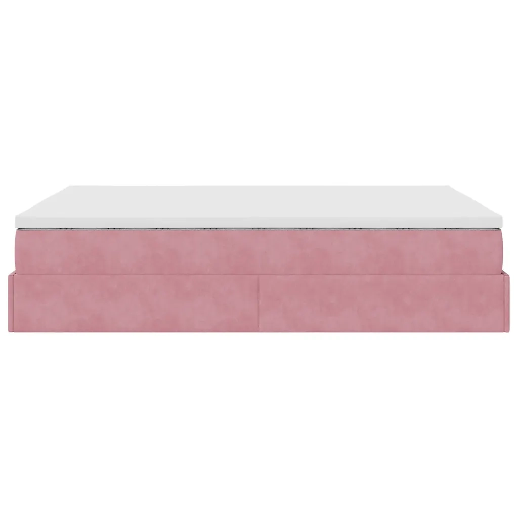 Struttura Letto Pouf con Materasso Rosa 140x190 cm in Velluto