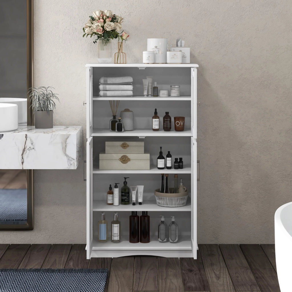 Mobiletto portaoggetti da bagno con ante e ripiani regolabili-Mobiletto da pavimento per bagno 60x30x108cm Bianco